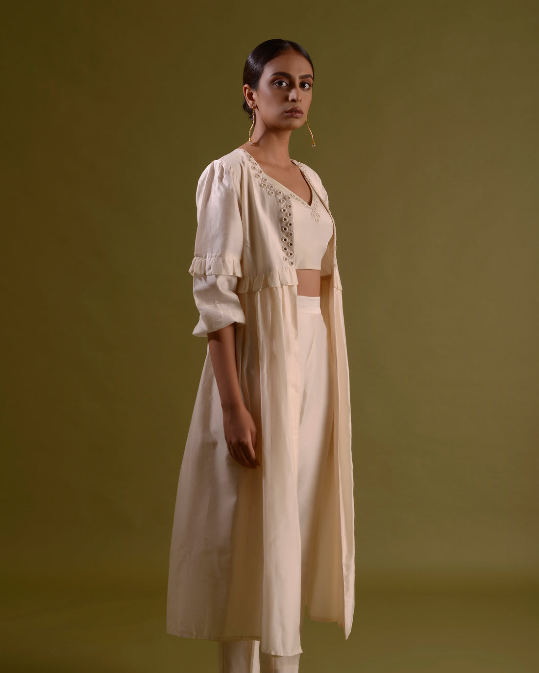 AMALA Ivory Chanderi Silk Co-ord With Mirror Work