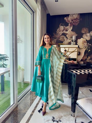 Neeltara Chanderi Kalidaar Kurta Set With Zardozi Work and Dupatta