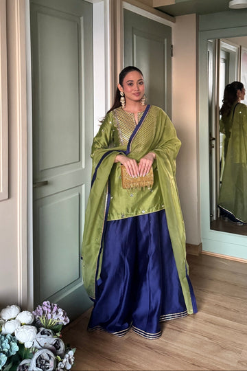 Mehrunissa Chanderi Silk Sharara Set with Zardozi and Gota Work
