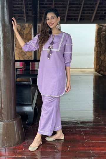 Suman Linen Co-ord Set With Tassel Detailing