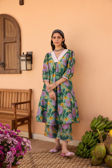 Bagh Chanderi Printed Co-ord Set With Embroidered Neckline