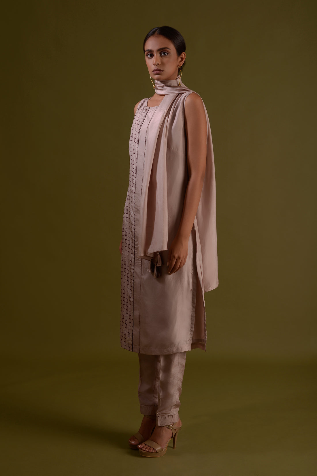 TAVISHI Mushroom Habotai Silk Printed Straight Kurta Set