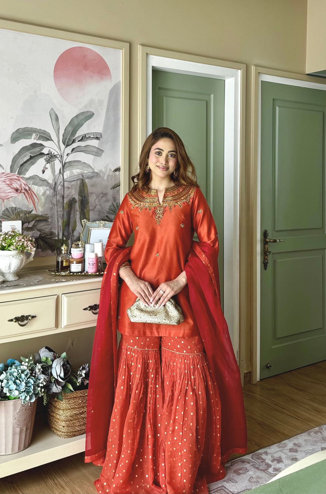 Sandhya Chanderi Silk Kurta and Booti Organza Gharara Set with Zardozi Embroidery and Embroidered Organza Dupatta