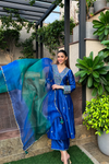 Blue Chanderi Paneled Kurta Set With Zardozi, Mirror Embroidery and Scallop Dupatta