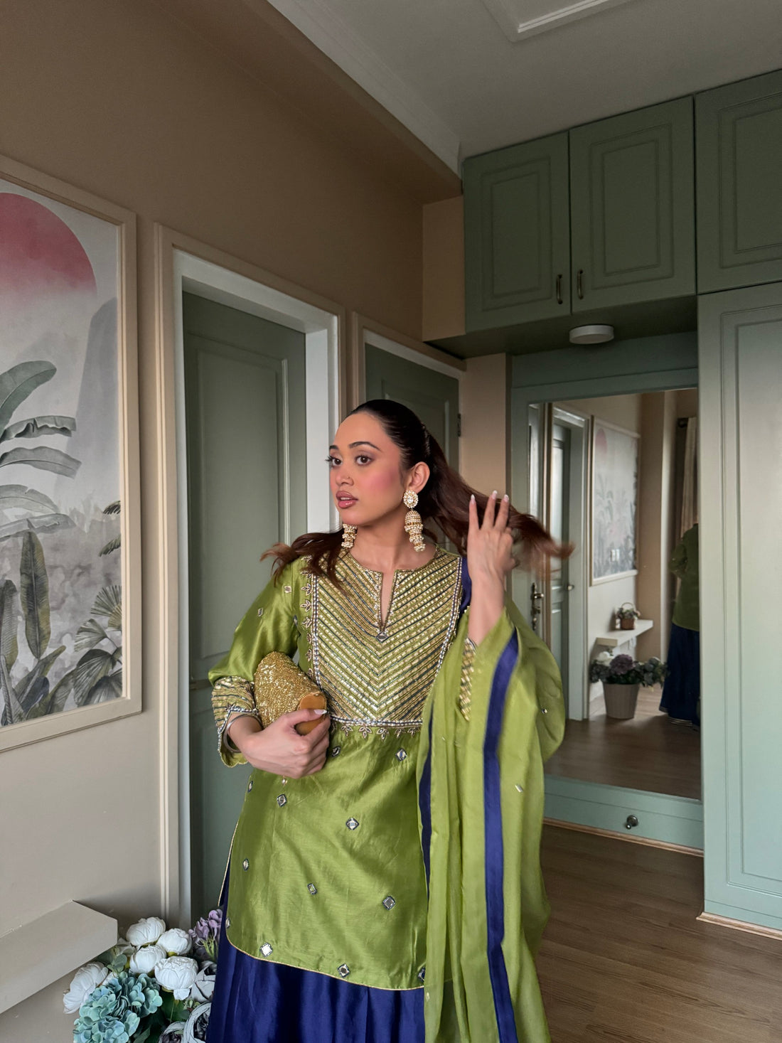 Mehrunissa Chanderi Silk Sharara Set with Zardozi and Gota Work