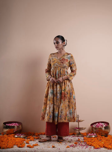 Yellow Gulistaan Chunnat Anarkali Set With Zardozi Embroidery