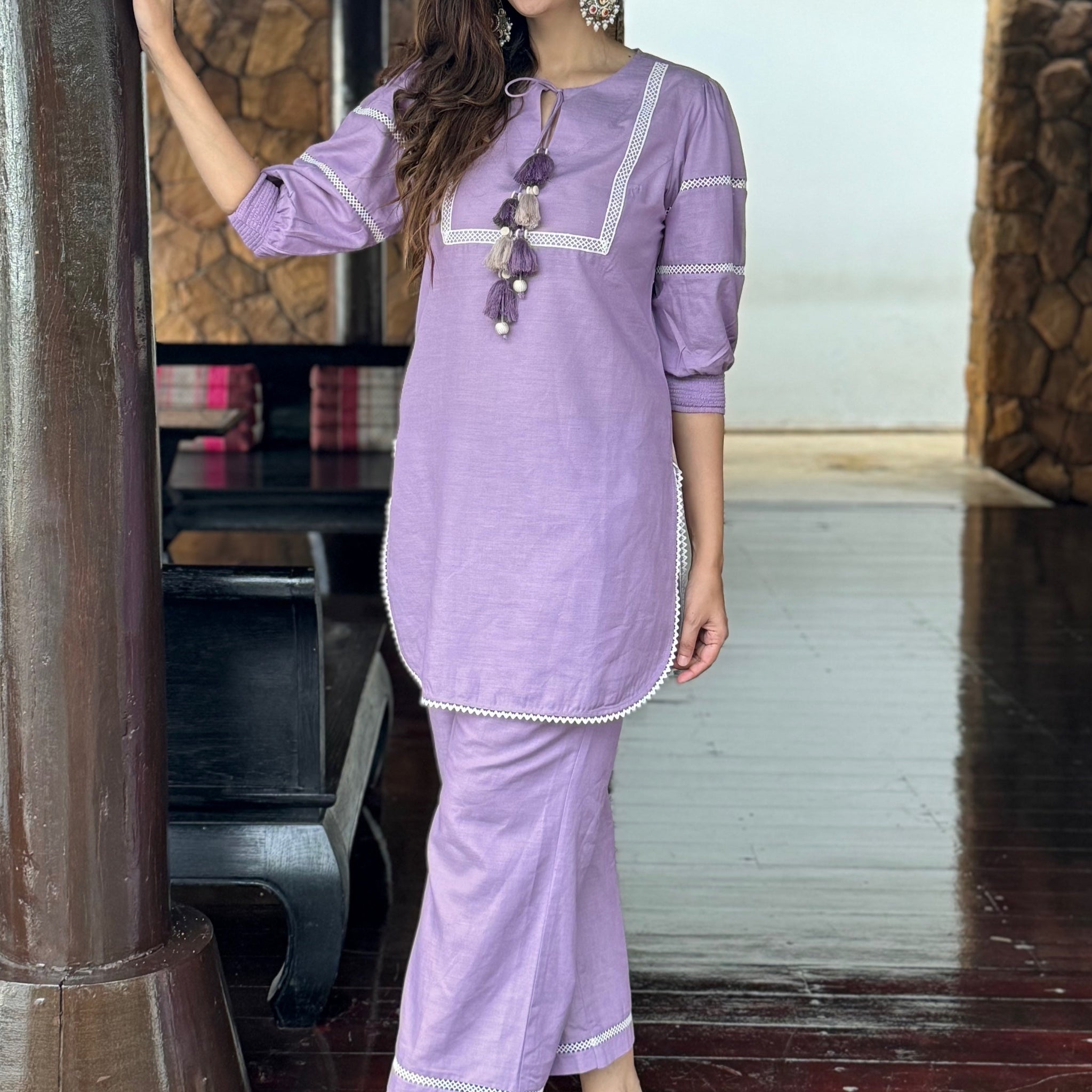 Suman Linen Co-ord Set With Tassel Detailing