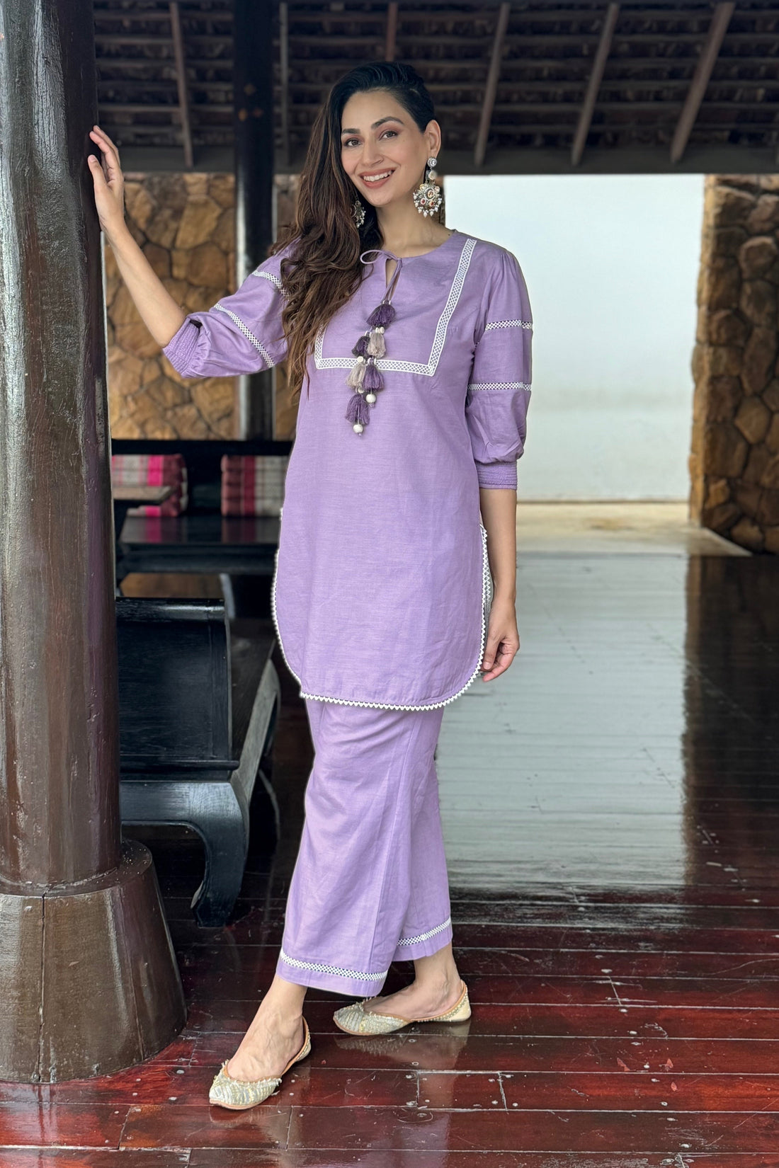 Suman Linen Co-ord Set With Tassel Detailing