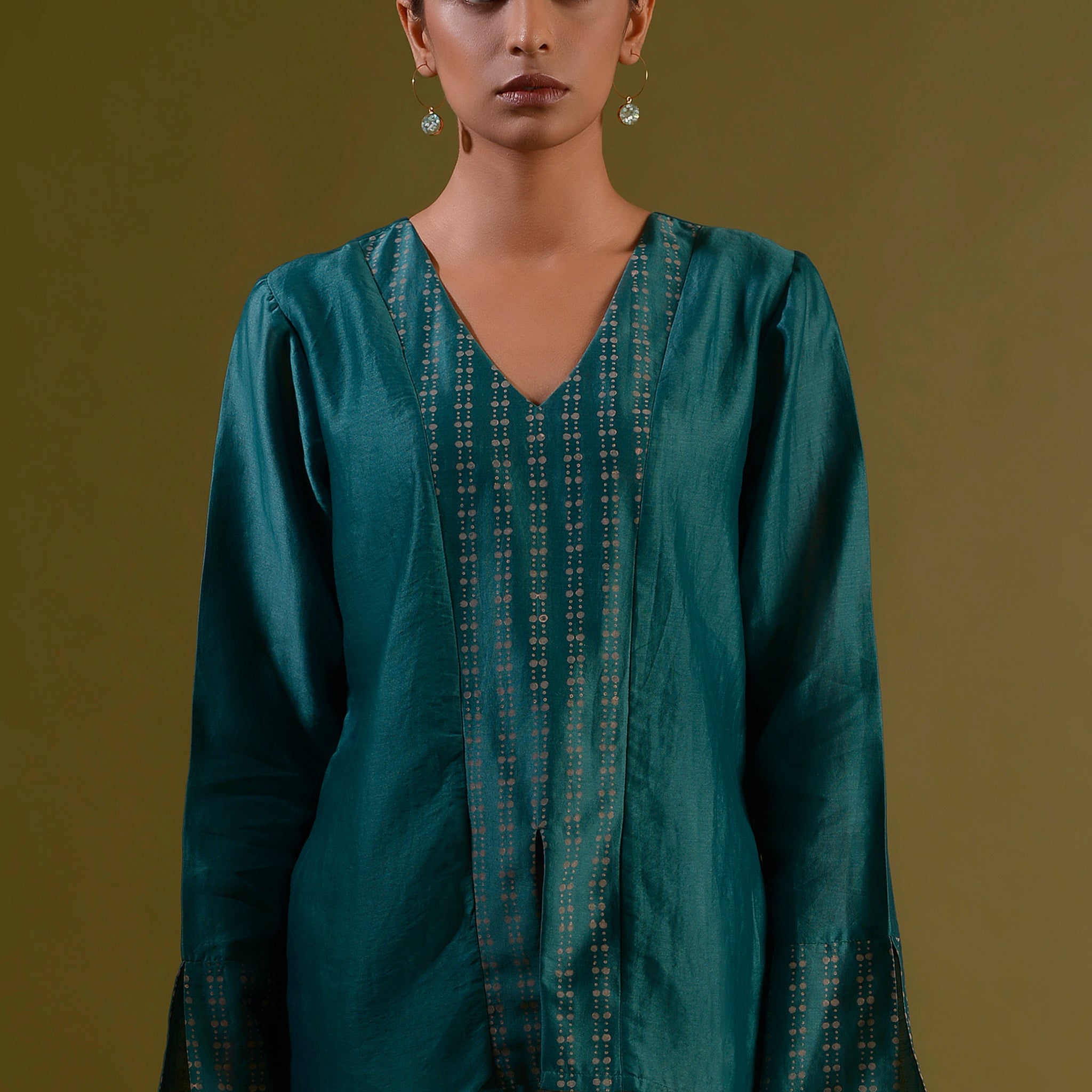 LAGHAVI Teal Green Printed Panel Top
