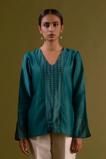 LAGHAVI Teal Green Printed Panel Top