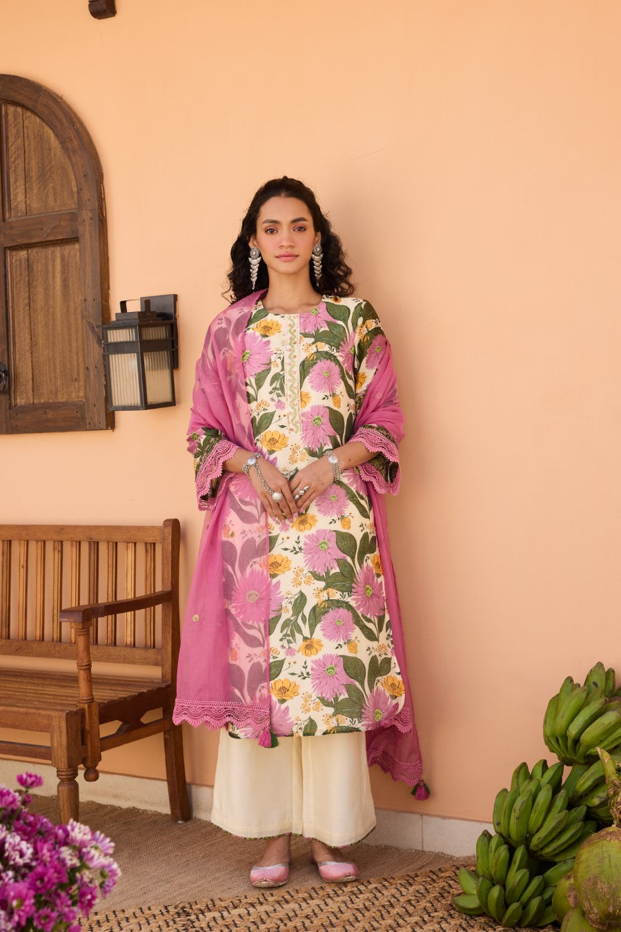 Snigdha Chanderi Embroidered Kurta Set With Contrast Organza Dupatta