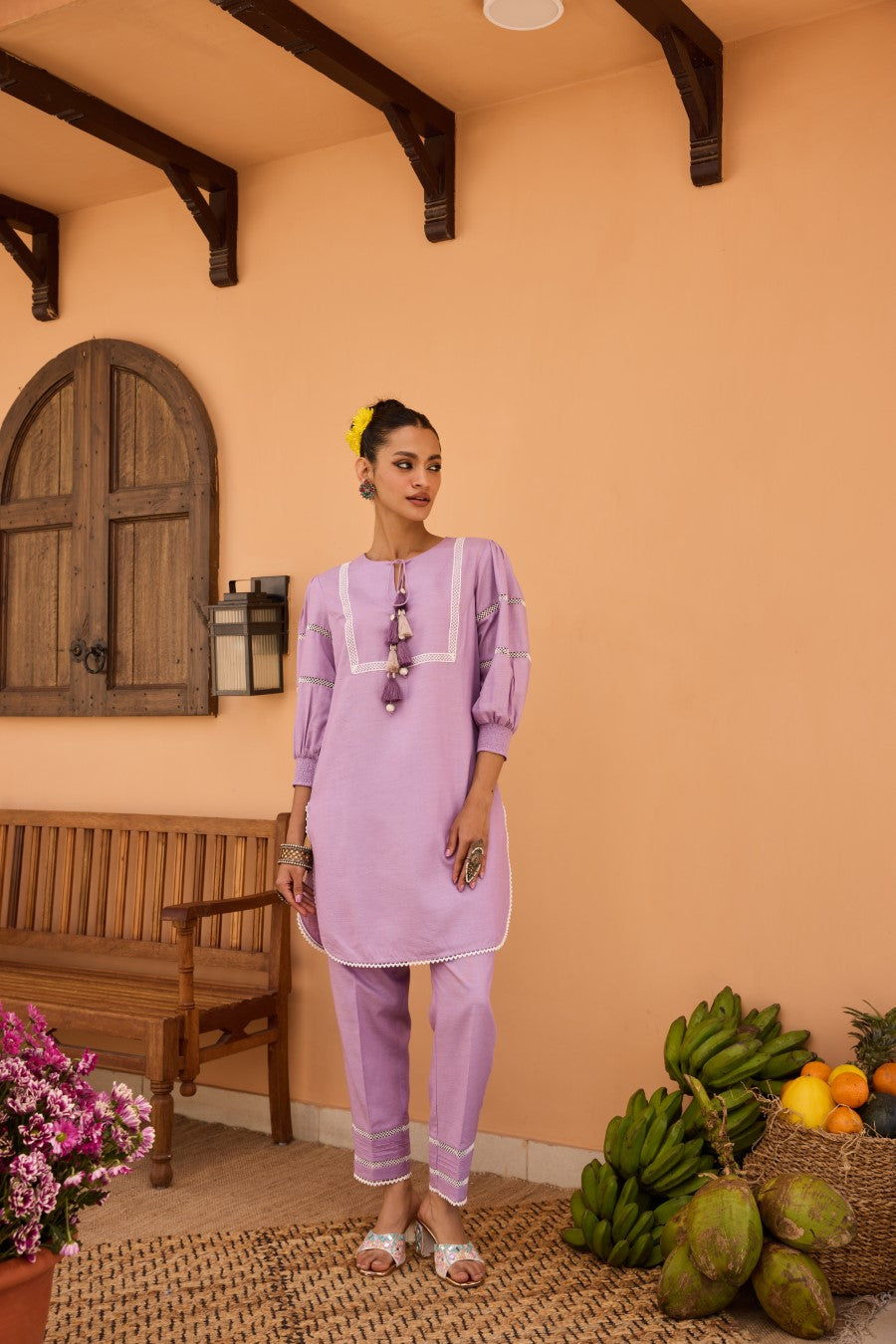 Suman Linen Co-ord Set With Tassel Detailing