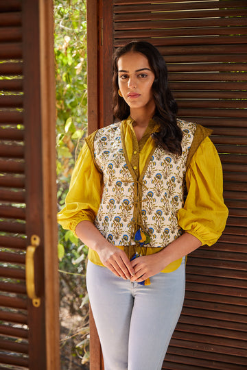 Cream Manjari Front Tie-up Summer jacket