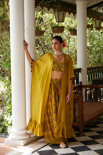Anar Jaal Skirt with Ruffle Cape & Bustier - Set of 3