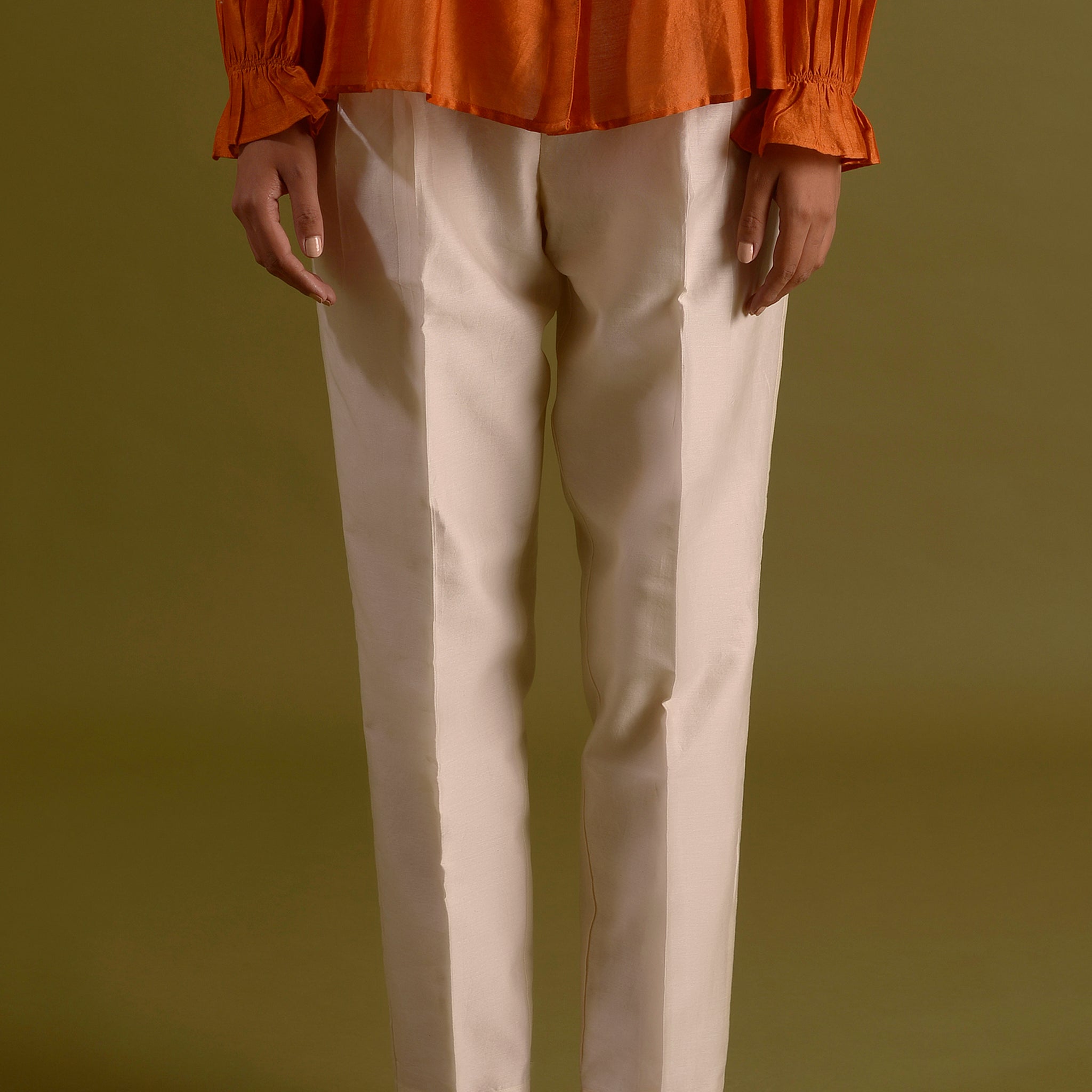 AMALA PANTS Ivory Chanderi Silk Straight Pants