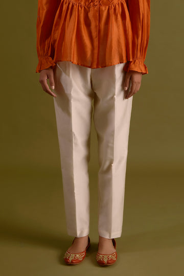 AMALA PANTS Ivory Chanderi Silk Straight Pants