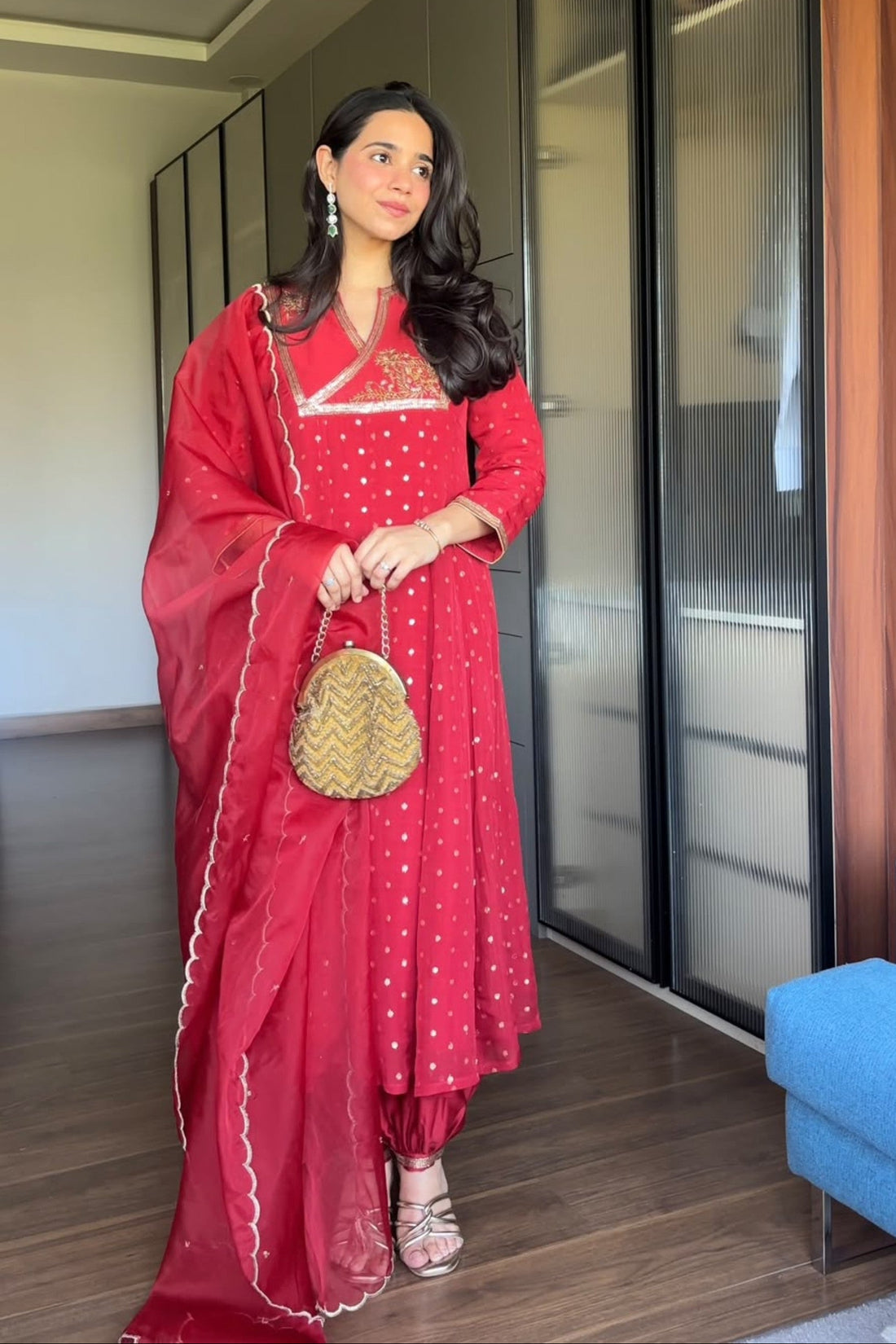 Adaa Booti Organza Kalidaar Kurta with Zardozi Embroidery, Chanderi Silk Salwar pants & Organza Scallop Dupatta