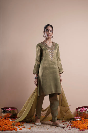 Green Raabta Mirror Work Kurta Set